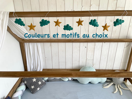 Guirlande personnalisée faite main pour chambre bébé avec choix des motifs, nuages, étoiles ou cœurs 
