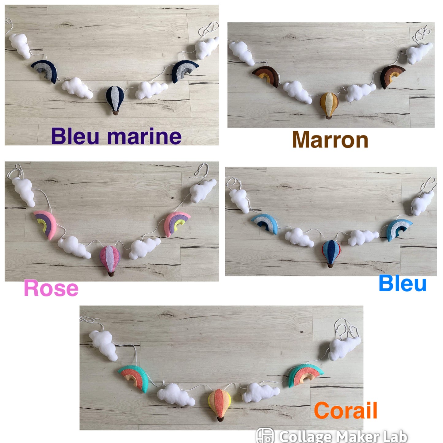 Hot air balloon and rainbow garland. Baby room decor