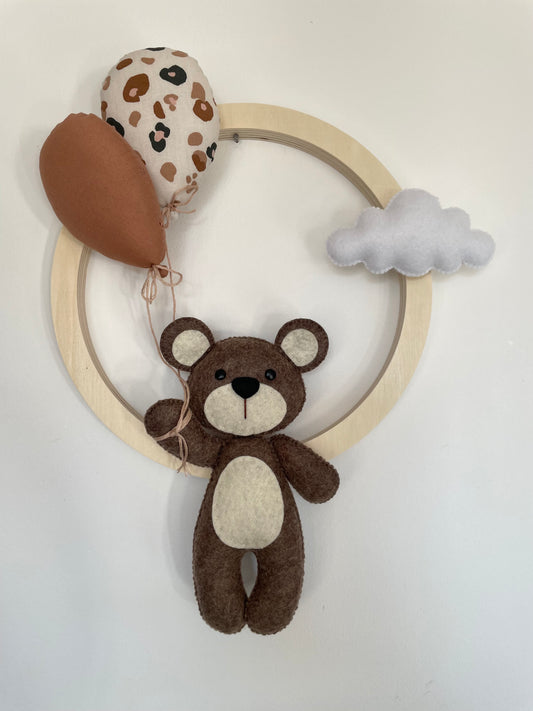Couronne murale fait main avec ours, ballons aux motifs léopard et nuage pour décoration de chambre bébé - 22cm